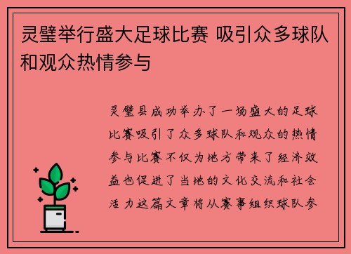 灵璧举行盛大足球比赛 吸引众多球队和观众热情参与