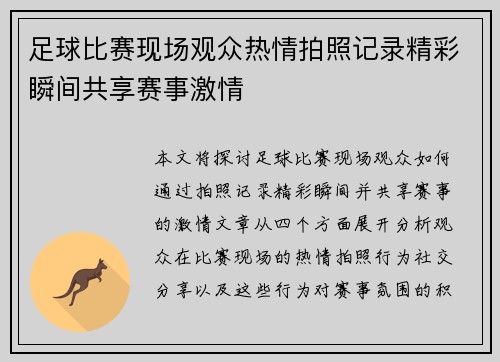 足球比赛现场观众热情拍照记录精彩瞬间共享赛事激情