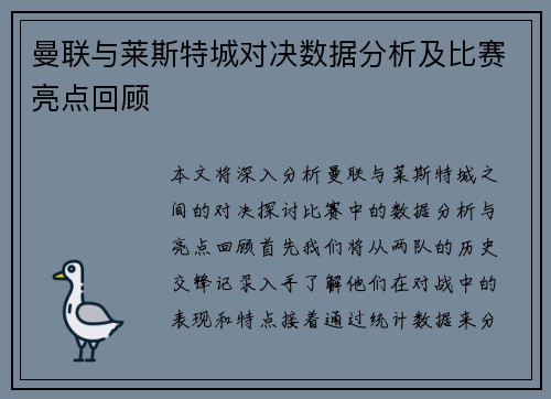 曼联与莱斯特城对决数据分析及比赛亮点回顾