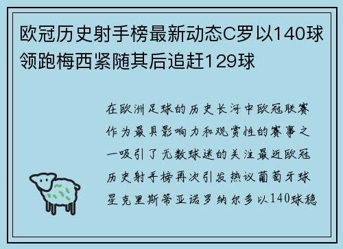 欧冠历史射手榜最新动态C罗以140球领跑梅西紧随其后追赶129球